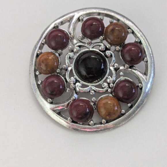 Vintage Silver Tone Celtic Style Faux Stone Round Brooch Pin - Picture 2 of 4